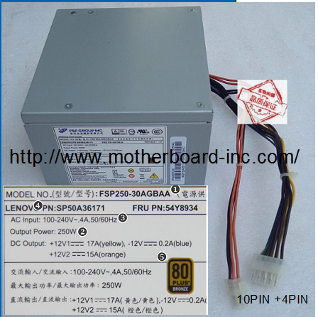 NEW Lenovo Thinkserver TS150 M900 250 Watt Power Supply 54Y8934 SP50A36171 - Click Image to Close